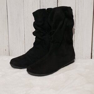 Bussola 39 8.5 Black Faux Suede Boots Slouch Boho Edgy Y2K 90s Grunge Preppy